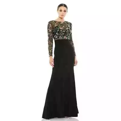 Mac Duggal 67870 NWT Floral BEADED ILLUSION HIGH NECK TRUMPET GOWN Size 4 Black • $155