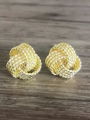 Italian 925 Solid Sterling Silver Gold Love Knot Stud Earrings For Women • $9.99