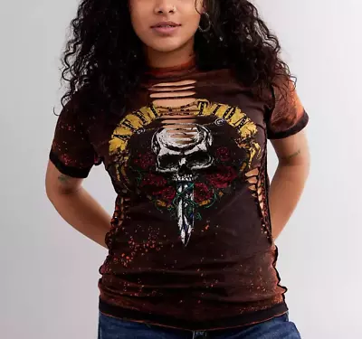 Affliction Women's NIGHTRAIN Short Sleeve Graphic Print Crew Neck T-shirt NWT • $61.13