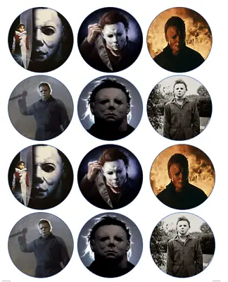 Set Of 12 Michael Myers Halloween Edible Paper Cupcake Toppers Choose Size • $6