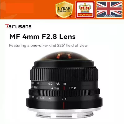 7artisans 4mm F2.8 225° Circular Fisheye MF Lens For Sony E Fujifx Canon M43 UK • £105