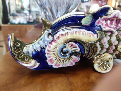 $56 • Buy Antique Vintage Zsolnay Hungary Faience Reticulated Water Dragon Bowl Vase 20 