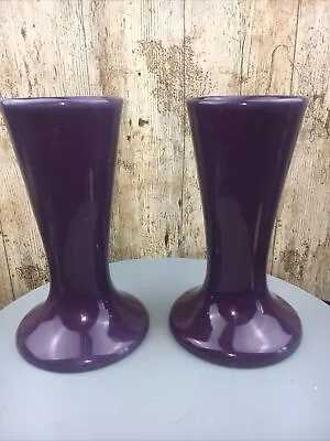 £40 • Buy Pair 9” Lovatts Langley Ware England Stoneware Glossy Modernist Purple Vases 20s