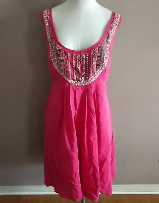 Megan Park England Women's Size 3 Silk Beaded Dress Pink Sleeveless Shift • $39.99