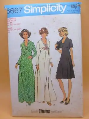 VTG 70s SIMPLICITY 6667 SLIM-LOOK MAXI+REG DRESS-40+42  SZ 18+20 SEWING PATTERN • £6.95