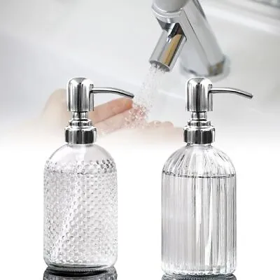 2Pcs 450ml Glass Vintage Lotion Liquid Soap Dispenser Bathroom Kitchen Sink Set • £9.59