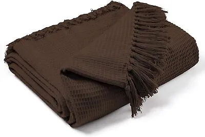 Single/Large/King Waffle Cotton Throw Sofa/Bed/Armchair Throw Blanket Chocolate • £29.99