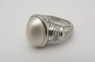 JUDITH RIPKA 925 Sterling Silver Freshwater Pearl & CZ Cocktail Ring Size 6 • $69