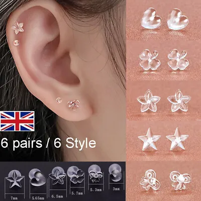 6 PAIRS Clear Plastic/acrylic Transparent/stud Earrings Work/school Invisible UK • £4.99