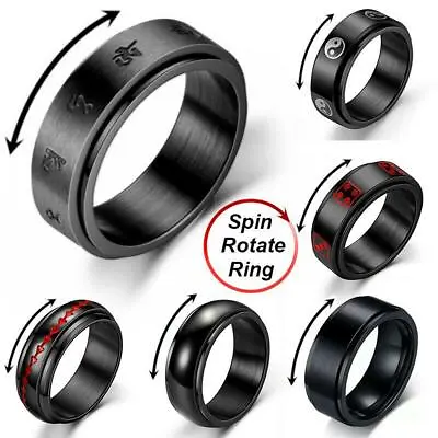 Black Spinner Ring Stainless Steel Jewelry Men's Women Anxiety Rings Size 6-11 • $1.96