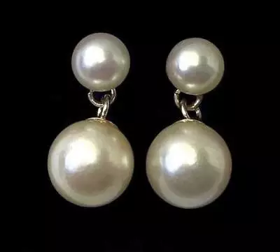 Vintage 9ct Gold And Cultured Sea Pearl Dropper Earrings • £46