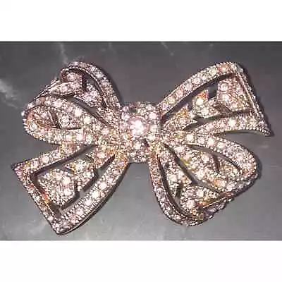 Vintage KJL Kenneth Jay Lane Pink Rhinestone Ribbon Bow Statement Brooch Pin • $54.99