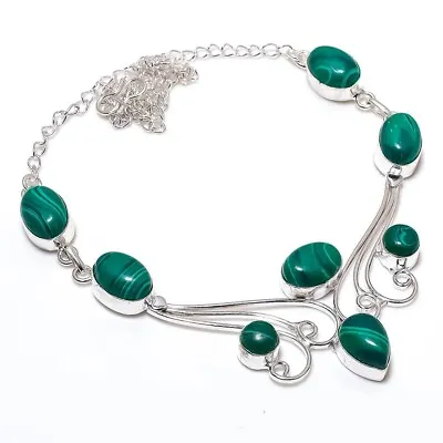 Malachite Gemstone 925 Sterling Silver Handmade Jewelry Necklaces Size 18  • $10.44