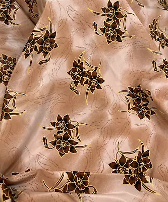 Vintage Hawaiian Asian Fabric Floral Silky Polyester 5 Yds X55” Dusty Pink Gold • $52.80