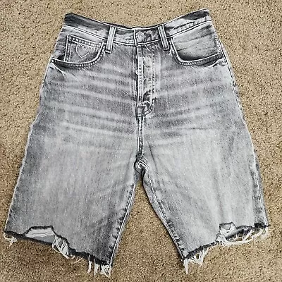 7 For All Mankind Shorts Women 25 Black Denim Faded Easy James Heart Embroidered • $11.19