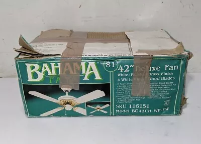 Vintage BAHAMA Fans 42  Deluxe Ceiling Fan White/Polished Brass 4-Blades • $81