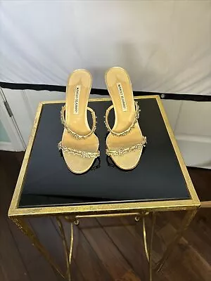 Manolo Blahnik Diamond CRYSTAL  Ivory Heels 36 - Size 6 Delicate Elegant • $200