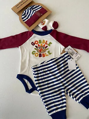 Baby Essentials 4 Pc Fall Thanksgiving Outfit Bodysuit/Pant/Socks/Hat 9M • $14.95