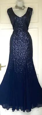 £65.99 • Buy Quiz Navy Shimmering Sequins Floor Length Maxi Evening Party Dress Size 16