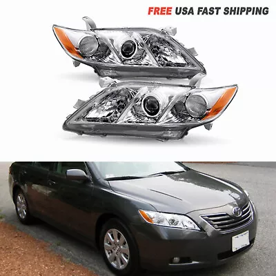 Pair Chrome Housing Halogen Headlights Lamps Assembly For 2007-2009 Toyota Camry • $69.49