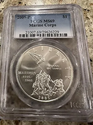 2005-P Marine Corps 230th Anniversary Commemorative Silver Dollar - PCGS MS 69 • $69.90