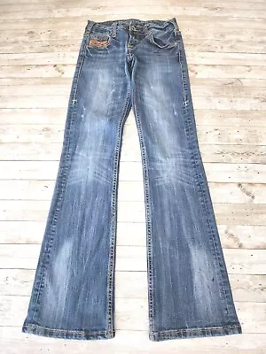 Cowgirl Tuff Wildfire Distressed Faded Bootcut Denim Jeans 26x32(33) • $18