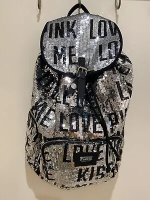 Victoria’s Secret PINK Fashion Show Bling Sequin KISS Canvas Backpack Large NWT • $150