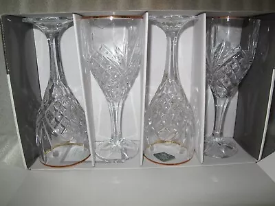 Set Of 4 Gold Band Shannon CRYSRAL Dublin Wine Goblets Glasses - 8  NIB • $15