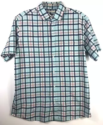 Sonoma Shirt Adult Large L Aqua Navy White Plaid Short Sleeve Button Up Mens • $5