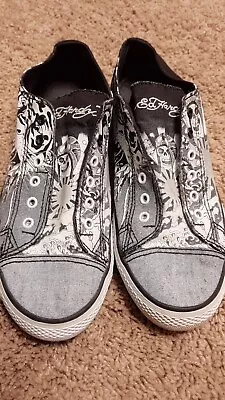 Ed Hardy Don Women Slip On Laceless Canvas Shoes US 9 Graphic Design Skull  • $34.99