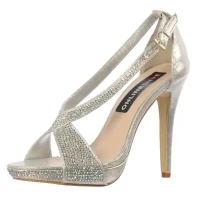 £24.99 • Buy Ladies Diamante Party Shoe With Ankle Strap Sparkle Gold Silver High Heels Size