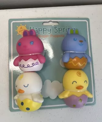 Easter Set Of 4 Happy Spring 3” Finger Puppets Great For Parties Or Bathtub New • $11.49