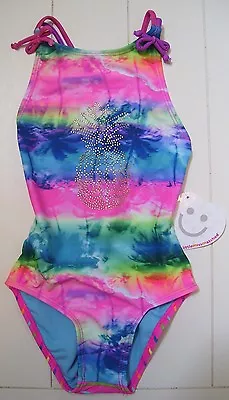 Girls Little Miss Matched Rhinestone Pineapple Tropical Lined 1 Pc Swimsuit Sz 4 • $9.99