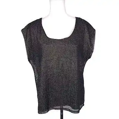 Vince Camuto Chain Mail Black Gold Short Sleeve Open Back Round Neck Top Medium • £24.12