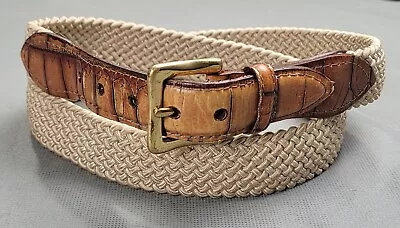 Martin Dingman Cloth Leather Tips Belt Mens Vintage Tan Size 38 Stretch • $19.99