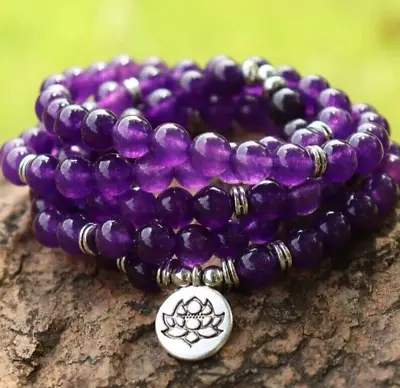 Amethyst 108 Mala Bead Prayer Healing Meditation Necklace Bracelet Talisman Gift • $14.80