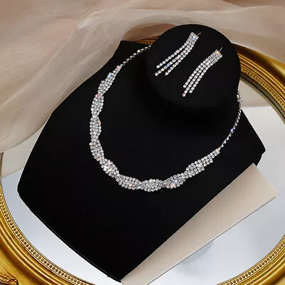 £6.59 • Buy Women Bling Crystal Tassel Silver Choker Statement Necklace Earring Set