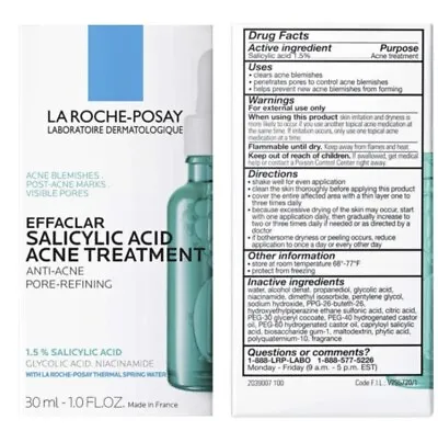 La Roche Posay Effaclar Salicylic Acid Acne Treatment To Minimize Pores 1 Fl Oz • $22.99