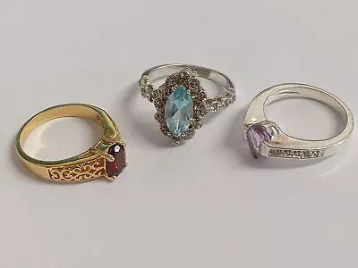 Vintage Ring Job Lot Solid 9ct Gold Garnet? Sterling Silver Amethyst PLEASE READ • £14.99