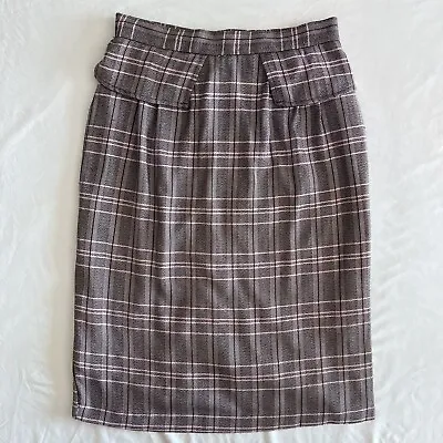Vintage Sarah Taylor Pink Black Plaid Sz 9/10 (M?) Lined Pencil Skirt Peplum • $7