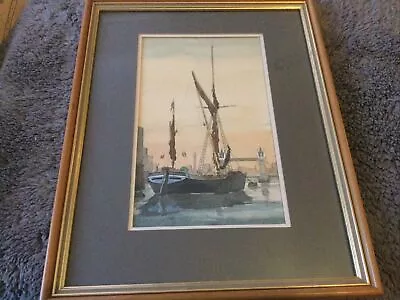 Stunning Original Watercolour “Sailing Barge Off Tower Bridge By Peter W Edmonds • £50