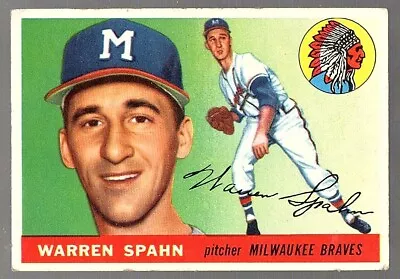 MLB 1955 Topps 31 Warren Spahn Milwaukee Braves HOF Mid-grade • $30