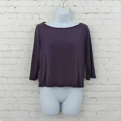 Victorias Secret Shirt Womens Medium Purple 3/4 Sleeve Boat Neck Crop Top Cotton • $12.79