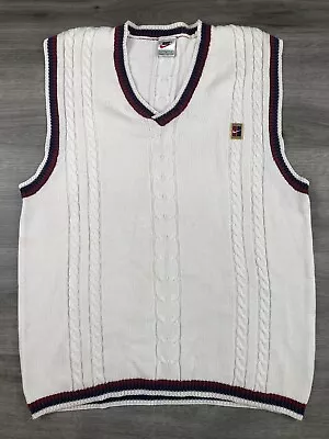 Vintage 1990s Nike Court White Sweater Vest Knitted V-Neck Jumper Size Medium • $39.99
