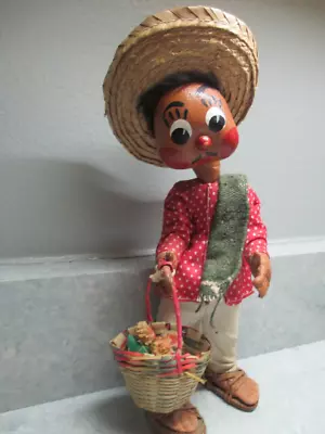 Mexican Folk Art Male Doll Oil Cloth With Leather Sandals Handmade Mid Century • $25