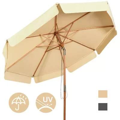 3M Garden Parasol Umbrella Tilt Function Wood Poles Outdoor Waterproof Shade • £99.99