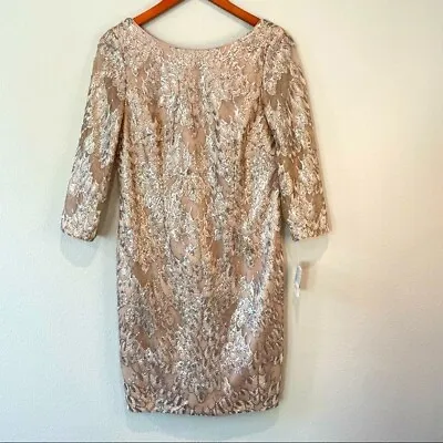 NWT Aidan Mattox Champagne Feather Embroidery Sequins Cocktail Dress Size 12 • $155