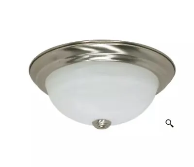 £19.80 • Buy Light 11  Ceiling Flush Mount W/ Alabaster Glass In Brushed Nickel Finish
