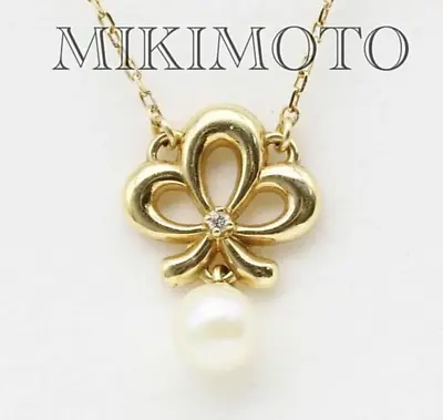 Mikimoto Akoya Pearl Diamond Necklace K18 Ladies Real Pearl Pendant Jewelry • $368.90