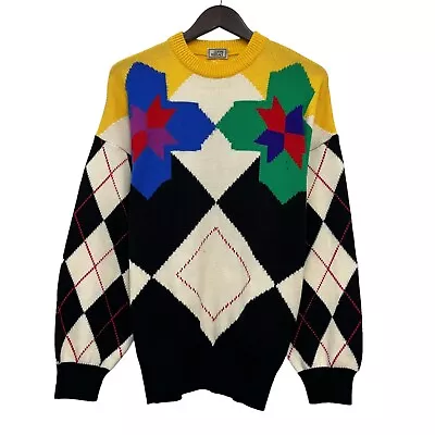 Vtg Gianni Versace Men's Sweater Multicolor Colorblock Snowflake RARE Size 48 M • $280.09